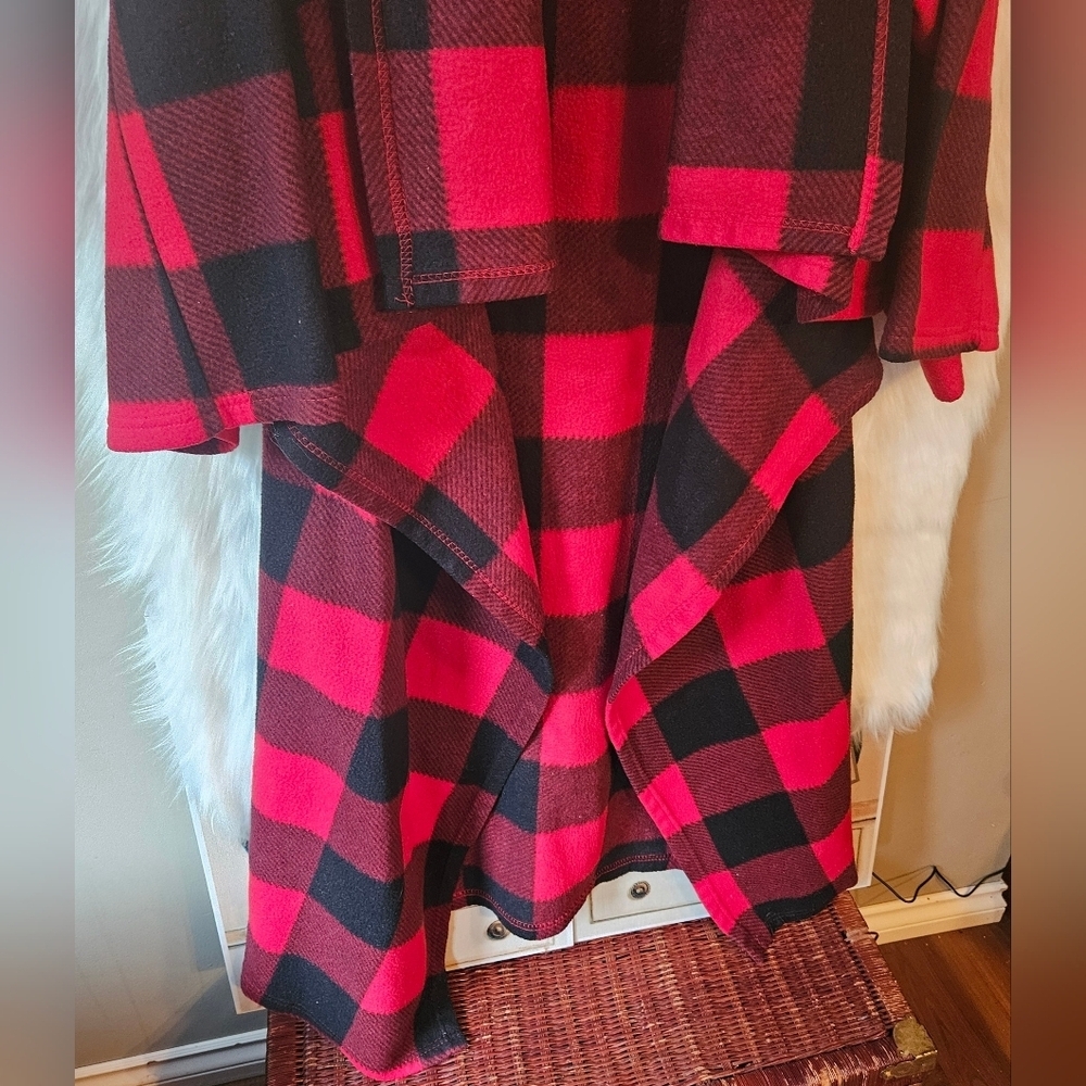 Winter Plaid Open Front Longline Fleece Jacket - Picture 3 of 8